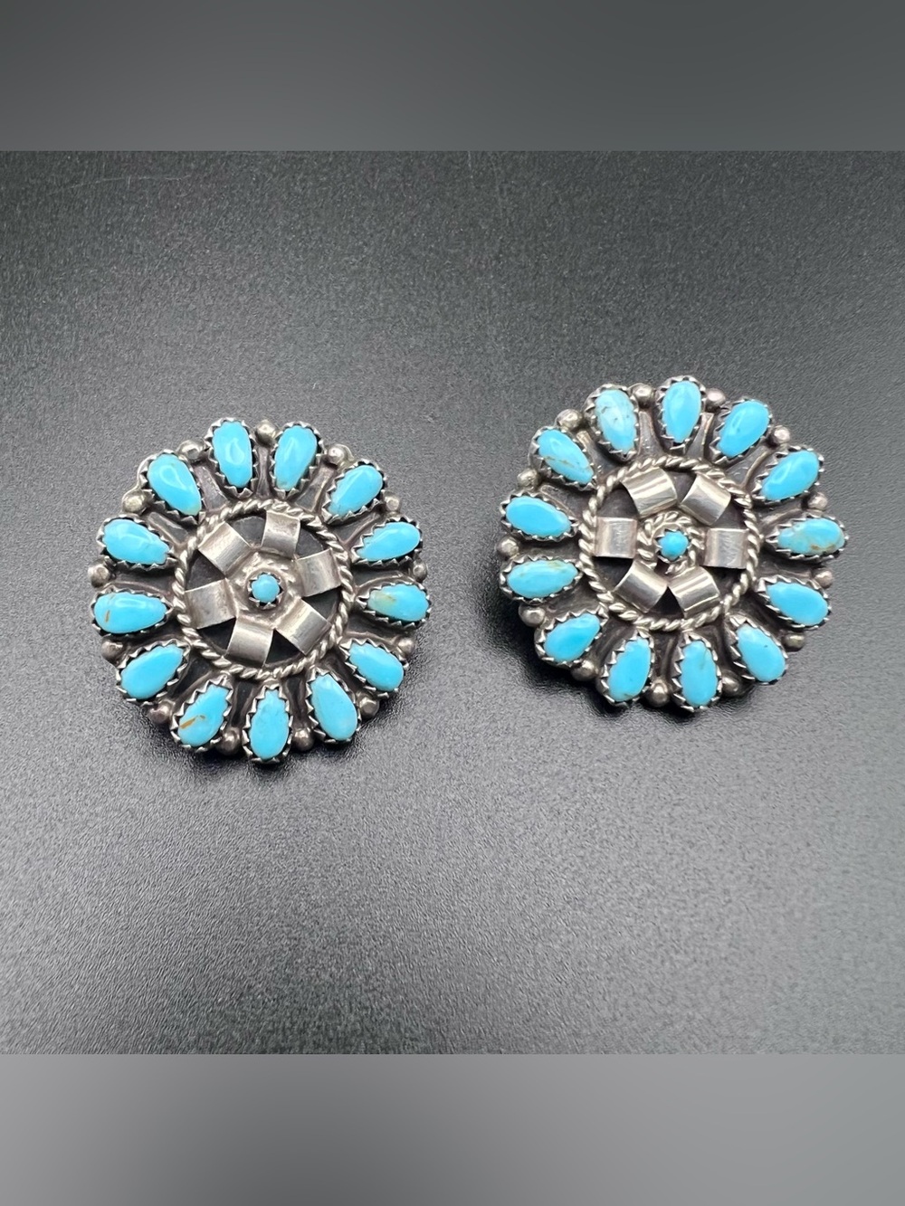 Native American Petit Point Cluster Earrings by Mathilda Benally